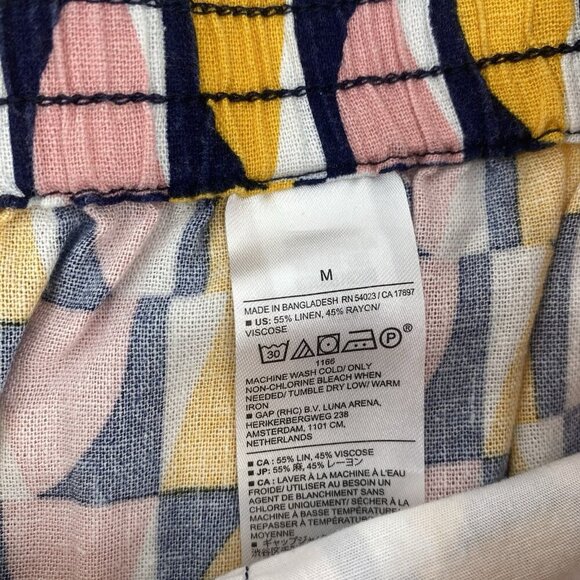 Banana Republic Women's Size M Linen Blend Pull On Shorts Pink Yellow Geometric - Picture 8 of 13